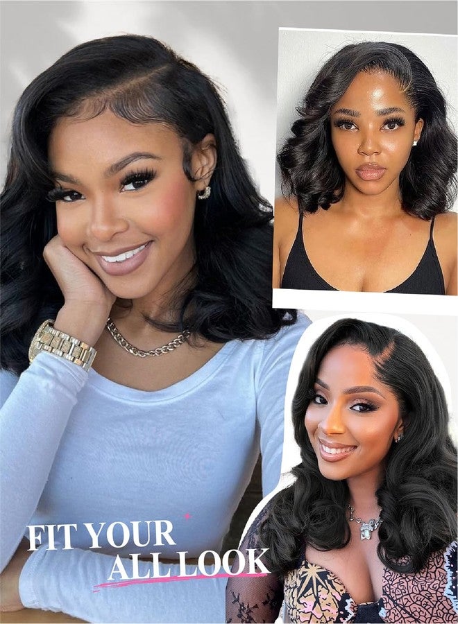 WIGER Short Body Wave Wig Side Part Lace Front Bob Wigs Pre Plucked Synthetic Glueless Curly Wig for Women Daily Party Wear And Go - Image 5